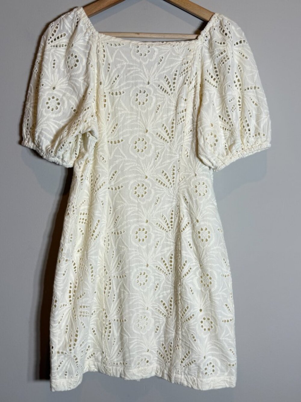 Free People Daniella Eyelet Mini Dress Women's 2 Ivory Puff Sleeve Boho Cotton - Picture 11 of 15